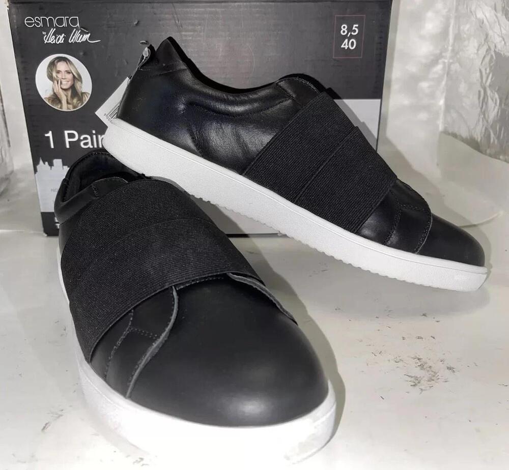 Esmara By Heidi Klum Shoes Womens Size 8.5 Black Leather Slip On Sneakers EU 40